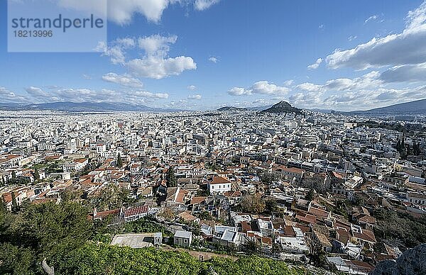 Stadtpanorama  Blick von der Akropolis  Athen  Griechenland  Europa