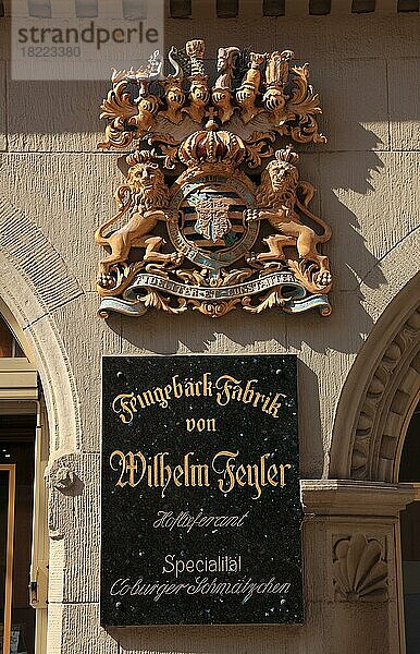 Wappen der Familie Feyler  Feingebäck-Fabrik und ehemaliger Hoflieferant  Coburg  Oberfranken  Bayern  Deutschland  Europa