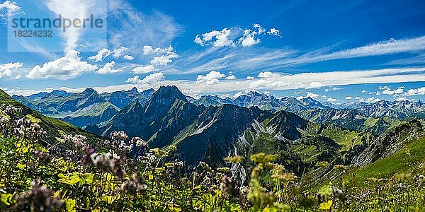 Bergpanorama vom Laufbacher-Eckweg zur Höfats  2259m  Allgäuer Alpen  Allgäu  Bayern  Deutschland  Europa