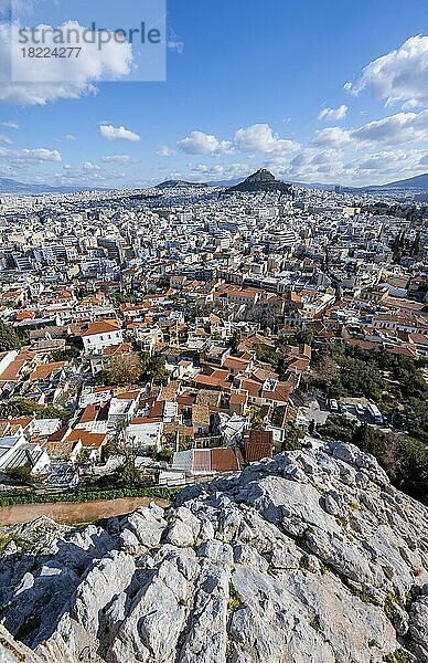 Stadtpanorama  Blick von der Akropolis  Athen  Griechenland  Europa