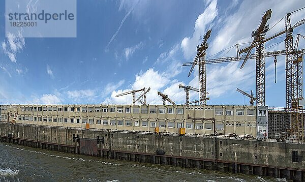 Baucontainer für Planer und Arbeiter auf einer Großbaustelle im Hamburger Hafen  Hamburg  Deutschland  Europa
