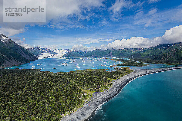 Aerial Resurrection Bay Bear Glacier Lake - Alaska