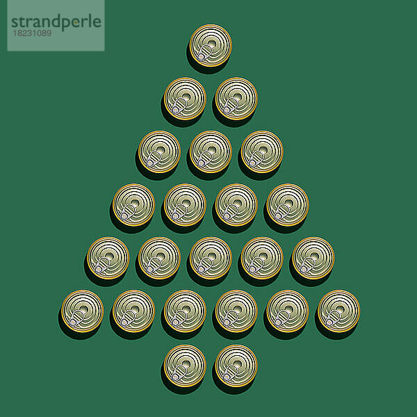 Cans arranged into shape of tree