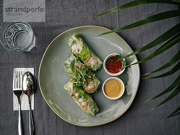 Shrimp spring rolls with dipping sauces