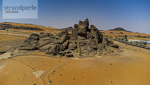 Saudi Arabia  Hail Province  Jubbah  Aerial view of sandstone outcrops of Jebel Umm Sanman