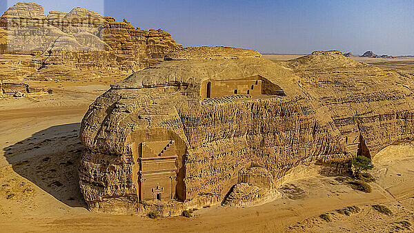 Saudi-Arabien  Provinz Medina  Al Ula  Luftaufnahme des antiken Grabes in Mada?In Salih