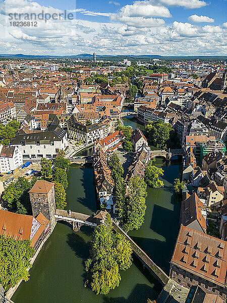 Germany  Bavaria  Nuremberg  Pegnitz river flowing through historic old town