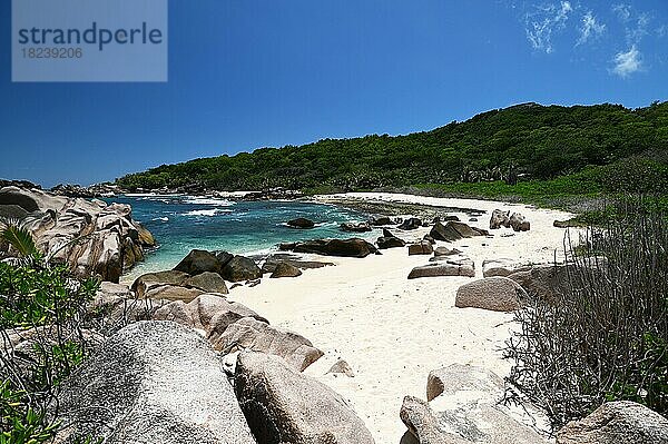 Granitfelsen am Strand der Seychellen  La Digue  Seychellen  Afrika