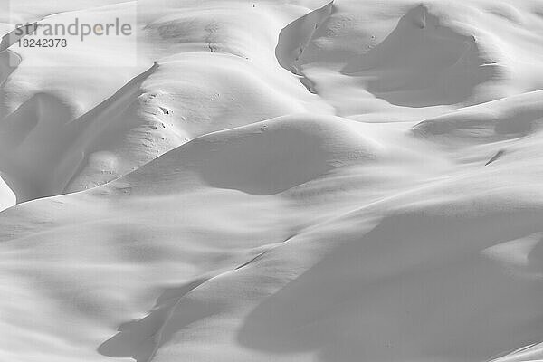 Die Strukturen einer frisch verschneiten Winterlandschaft in den Bergen  Schwarzweiss  Kanton Bern  Schweiz  Europa