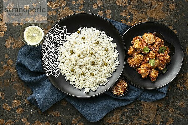 Draufsicht Reis-Fleisch-Gerichte. Auflösung und hohe Qualität schönes Foto