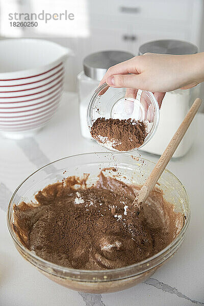 Für die Schokoladenglasur das Kakaopulver in eine Rührschüssel sieben