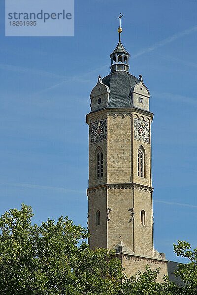 Kirchturm der romanischen St. Michael Kirche  Jena  Thüringen  Deutschland  Europa