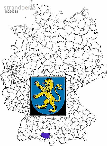 Landkreis Ravensburg in Baden-Württemberg  Lage des Landkreis innerhalb von Deutschland  Wappen  mit Landkreiswappen (nur redaktionelle Verwendung) (amtliches Hoheitszeichen) (werbliche Nutzung gesetzlich beschränkt)