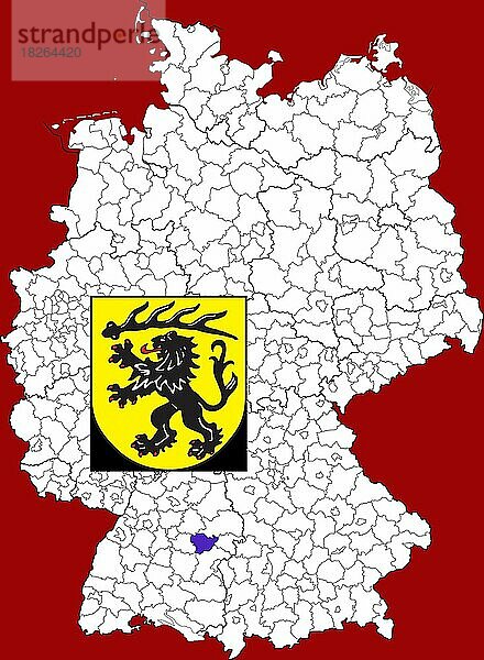 Landkreis Göppingen in Baden-Württemberg  Lage des Landkreis innerhalb von Deutschland  Wappen  mit Landkreiswappen (nur redaktionelle Verwendung) (amtliches Hoheitszeichen) (werbliche Nutzung gesetzlich beschränkt)