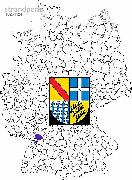 Landkreis Karlsruhe in Baden-Württemberg  Lage des Landkreis innerhalb von Deutschland  Wappen  mit Landkreiswappen (nur redaktionelle Verwendung) (amtliches Hoheitszeichen) (werbliche Nutzung gesetzlich beschränkt)