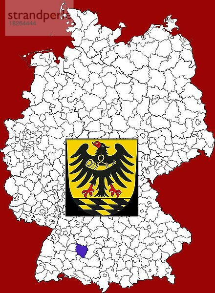 Landkreis Esslingen in Baden-Württemberg  Lage des Landkreis innerhalb von Deutschland  Wappen  mit Landkreiswappen (nur redaktionelle Verwendung) (amtliches Hoheitszeichen) (werbliche Nutzung gesetzlich beschränkt)