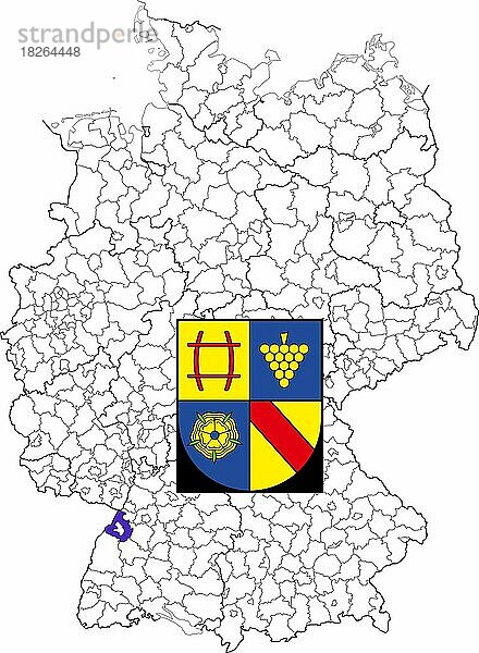 Landkreis Rastatt in Baden-Württemberg  Lage des Landkreis innerhalb von Deutschland  Wappen  mit Landkreiswappen (nur redaktionelle Verwendung) (amtliches Hoheitszeichen) (werbliche Nutzung gesetzlich beschränkt)