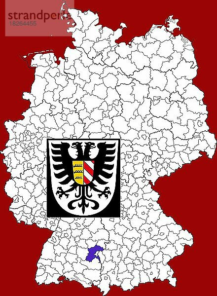 Landkreis Alb-Donau-Kreis in Baden-Württemberg  Lage des Landkreis innerhalb von Deutschland  Wappen  mit Landkreiswappen (nur redaktionelle Verwendung) (amtliches Hoheitszeichen) (werbliche Nutzung gesetzlich beschränkt)