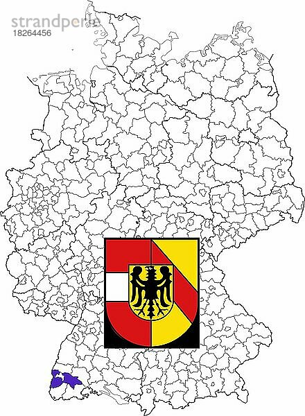 Landkreis Breisgau-Hochschwarzwald in Baden-Württemberg  Lage des Landkreis innerhalb von Deutschland  Wappen  mit Landkreiswappen (nur redaktionelle Verwendung) (amtliches Hoheitszeichen) (werbliche Nutzung gesetzlich beschränkt)