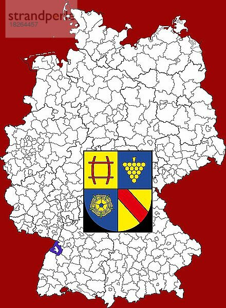 Landkreis Rastatt in Baden-Württemberg  Lage des Landkreis innerhalb von Deutschland  Wappen  mit Landkreiswappen (nur redaktionelle Verwendung) (amtliches Hoheitszeichen) (werbliche Nutzung gesetzlich beschränkt)