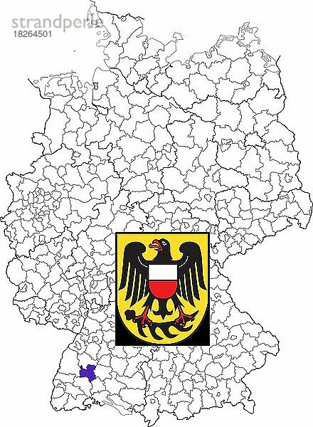 Landkreis Rottweil in Baden-Württemberg  Lage des Landkreis innerhalb von Deutschland  Wappen  mit Landkreiswappen (nur redaktionelle Verwendung) (amtliches Hoheitszeichen) (werbliche Nutzung gesetzlich beschränkt)