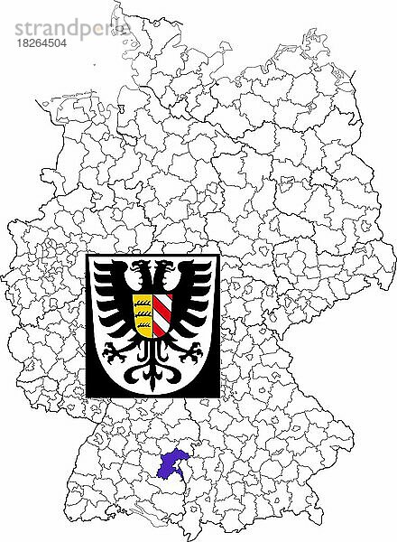 Landkreis Alb-Donau-Kreis in Baden-Württemberg  Lage des Landkreis innerhalb von Deutschland  Wappen  mit Landkreiswappen (nur redaktionelle Verwendung) (amtliches Hoheitszeichen) (werbliche Nutzung gesetzlich beschränkt)