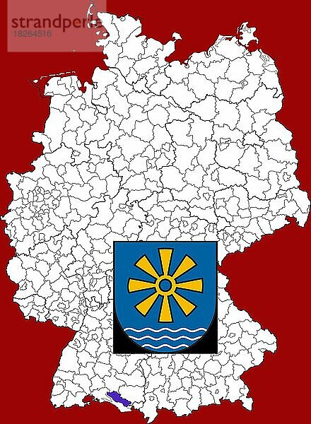 Landkreis Bodenseekreis in Baden-Württemberg  Lage des Landkreis innerhalb von Deutschland  Wappen  mit Landkreiswappen (nur redaktionelle Verwendung) (amtliches Hoheitszeichen) (werbliche Nutzung gesetzlich beschränkt)