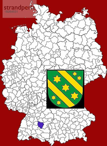 Landkreis Reutlingen in Baden-Württemberg  Lage des Landkreis innerhalb von Deutschland  Wappen  mit Landkreiswappen (nur redaktionelle Verwendung) (amtliches Hoheitszeichen) (werbliche Nutzung gesetzlich beschränkt)