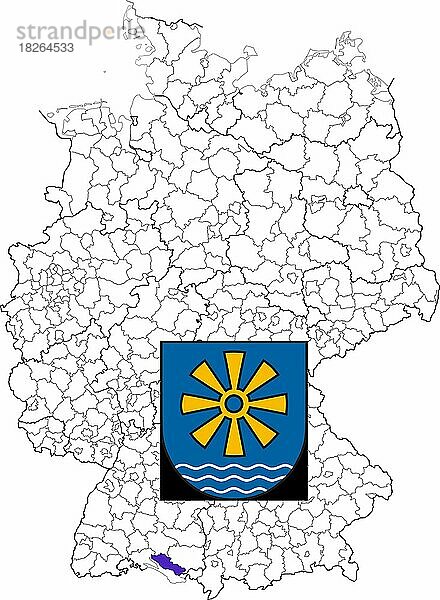 Landkreis Bodenseekreis in Baden-Württemberg  Lage des Landkreis innerhalb von Deutschland  Wappen  mit Landkreiswappen (nur redaktionelle Verwendung) (amtliches Hoheitszeichen) (werbliche Nutzung gesetzlich beschränkt)