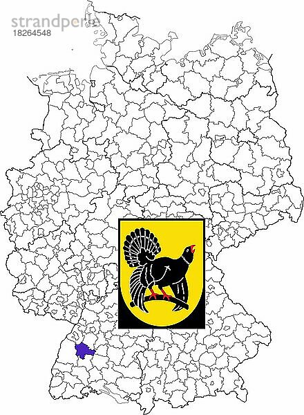 Landkreis Freudenstadt in Baden-Württemberg  Lage des Landkreis innerhalb von Deutschland  Wappen  mit Landkreiswappen (nur redaktionelle Verwendung) (amtliches Hoheitszeichen) (werbliche Nutzung gesetzlich beschränkt)