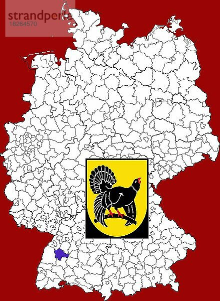 Landkreis Freudenstadt in Baden-Württemberg  Lage des Landkreis innerhalb von Deutschland  Wappen  mit Landkreiswappen (nur redaktionelle Verwendung) (amtliches Hoheitszeichen) (werbliche Nutzung gesetzlich beschränkt)