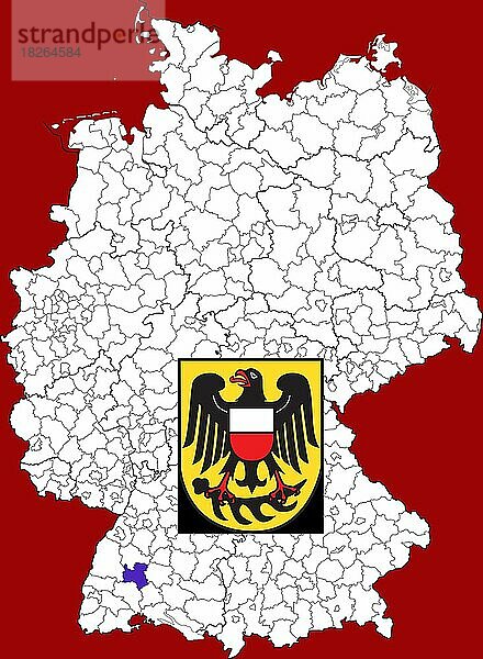 Landkreis Rottweil in Baden-Württemberg  Lage des Landkreis innerhalb von Deutschland  Wappen  mit Landkreiswappen (nur redaktionelle Verwendung) (amtliches Hoheitszeichen) (werbliche Nutzung gesetzlich beschränkt)