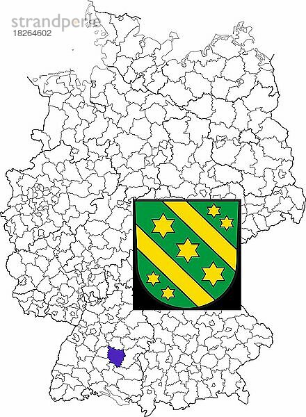 Landkreis Reutlingen in Baden-Württemberg  Lage des Landkreis innerhalb von Deutschland  Wappen  mit Landkreiswappen (nur redaktionelle Verwendung) (amtliches Hoheitszeichen) (werbliche Nutzung gesetzlich beschränkt)