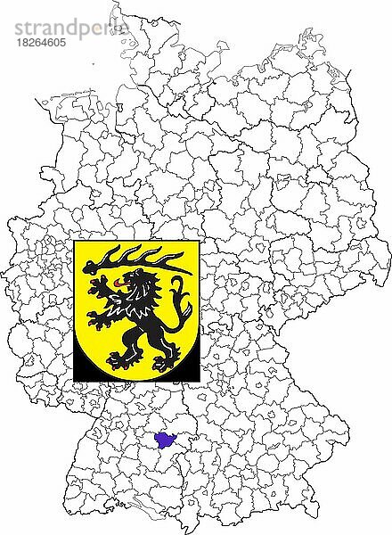 Landkreis Göppingen in Baden-Württemberg  Lage des Landkreis innerhalb von Deutschland  Wappen  mit Landkreiswappen (nur redaktionelle Verwendung) (amtliches Hoheitszeichen) (werbliche Nutzung gesetzlich beschränkt)