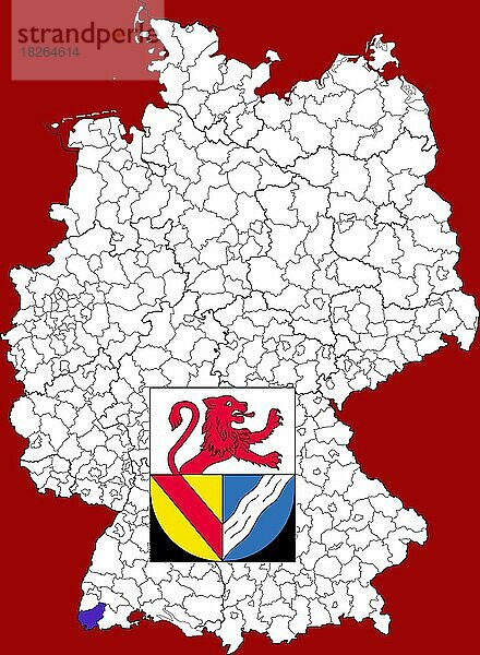 Landkreis Lörrach in Baden-Württemberg  Lage des Landkreis innerhalb von Deutschland  Wappen  mit Landkreiswappen (nur redaktionelle Verwendung) (amtliches Hoheitszeichen) (werbliche Nutzung gesetzlich beschränkt)