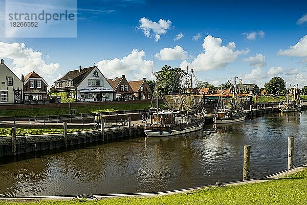 Hafen mit Krabbenkuttern  Greetsiel  Ostfriesland  Niedersachsen  Deutschland  Europa