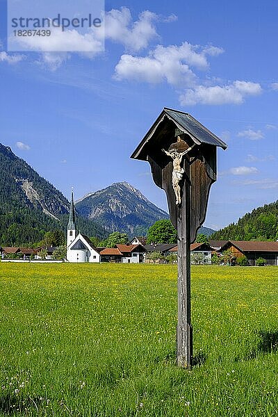 Wegkreuz bei Graswang  im Graswangtal  Ammergauer Alpen  Oberbayern  Bayern  Deutschland  Europa