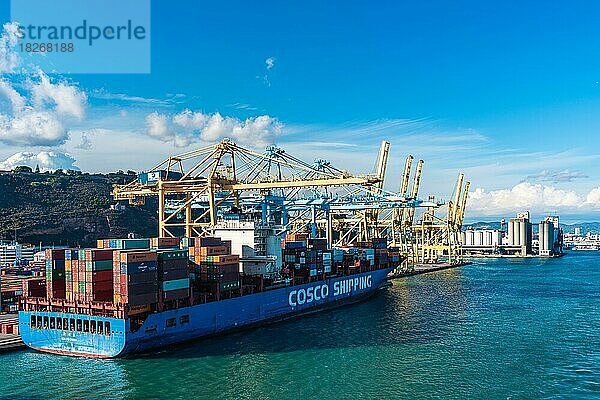 Containerhafen und Schiffe  Barcelona  Spanien  Europa