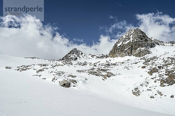 Aufstieg am Alpeiner Ferner  Skitour  hinten Nördliche Wildgratspitze  Stubaier Alpen  Tirol  Österreich  Europa