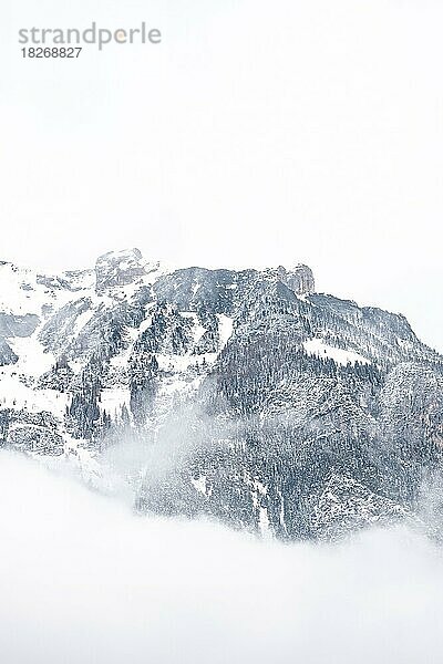 Bergspitze im Nebel bei Schnee  Tirol  Österreich  Europa