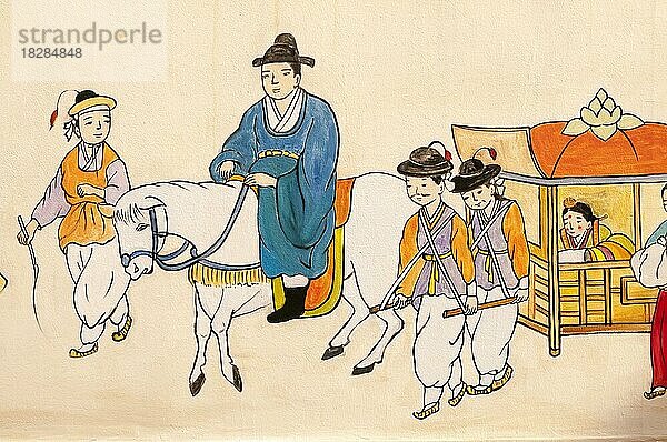 Wandkunst des traditionellen koreanischen Lebens  Insa-dong  Seoul  Südkorea  Asien