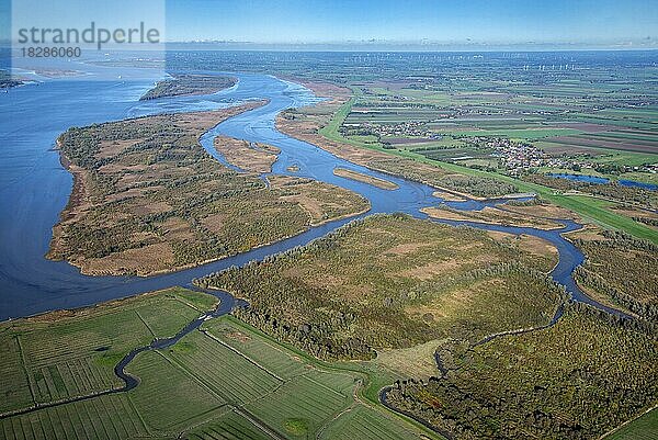 Luftbild Naturschutzgebiet Haseldorder Marsch  Haseldorf  Haseldorfer Elbe  Elbe  Deich  Fahrrinne  Hafenschlick  Schlick  Tide  Tiedeelbe