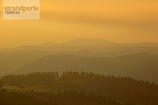 Blick über die Vogesen bei Sonnenaufgang  Elsass  Frankreich  Europa