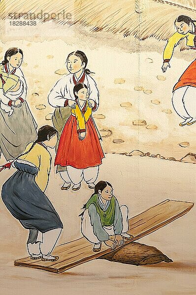 Wandkunst des traditionellen koreanischen Lebens  Insa-dong  Seoul  Südkorea  Asien