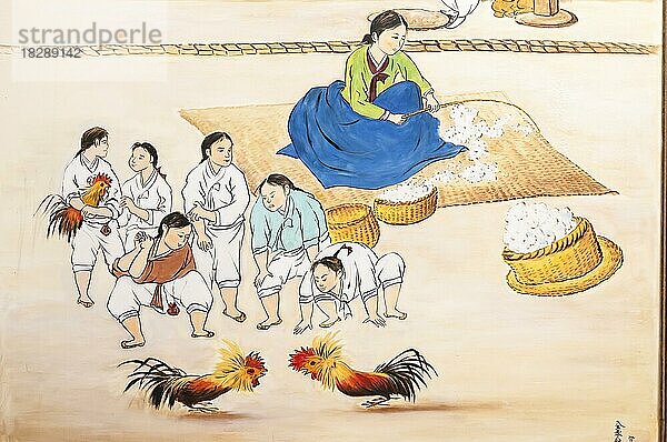 Wandkunst des traditionellen koreanischen Lebens  Insa-dong  Seoul  Südkorea  Asien