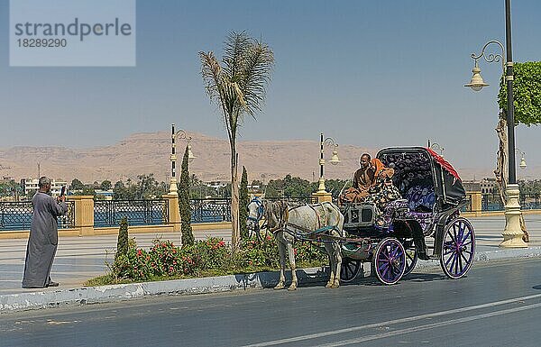 Pferdekutsche  Touristen  Uferpromenade Corniche  Luxor  Ägypten  Afrika