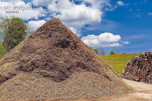 Holzabfall und Holzausschuss  nicht zusammengepresst in Form von unregelmäßig zerkleinerten  getrockneten  dunklen und helleren Rinden