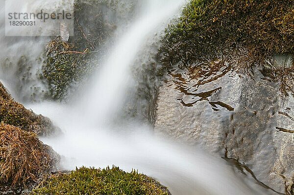 Unbenannter Wasserfall am Straßenrand  Icefields Parkway  Banff National Park  Alberta  Kanada  lange Verschlusszeit für Bewegungsunschärfe  Nordamerika