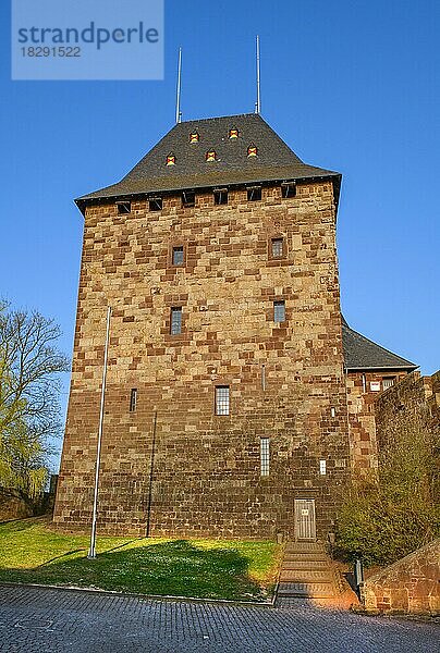 Historischer ehemaliger Wohnturm von Burg Nideggen aus 12. Jahrhundert heute erstes Burgenmuseum in von Nordrhein-Westfalen  Nideggen  Eifel  Nordrhein-Westfalen  Deutschland  Europa