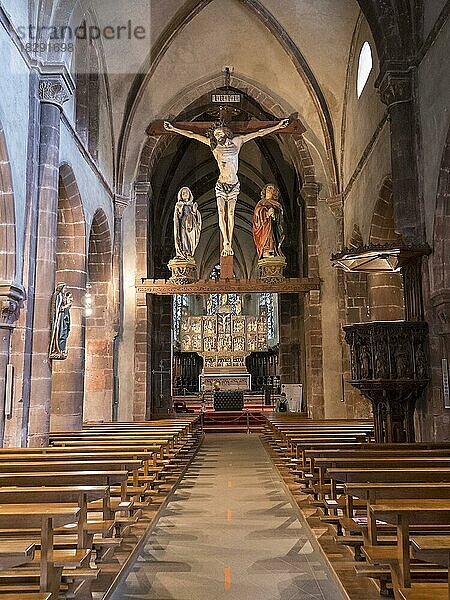 Innenraum der Kirche Sainte-Croix  Kaysersberg  Grand Est  Haut-Rhin  Elsass  Frankreich  Europa